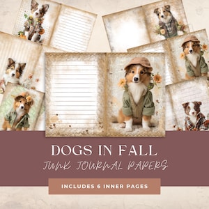Junk Journal Leuke honden in de herfst Kleding Rustiek papier Digitale collage Afdrukbare gelaagde herfst plakboek Craft Canine Grillige Journaling