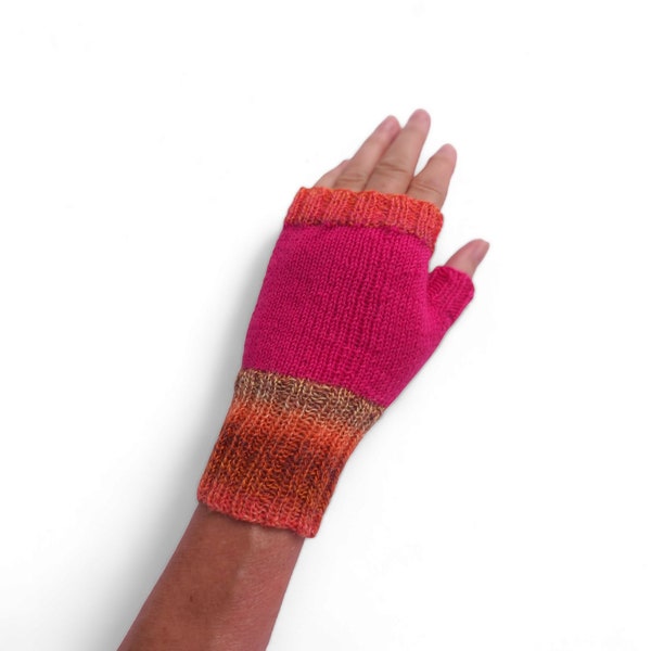 Fingerless Mittens, Zauberball Crazy Orangerie, and Pink, size M