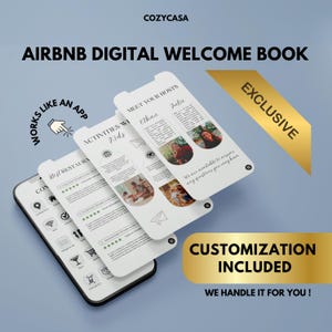 Plantilla de personalización del libro de visitas de bienvenida digital de Airbnb incluida Guía interactiva de VRBO Manual de casa de Airbnb para alquileres vacacionales a corto plazo