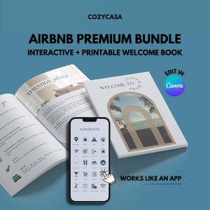 Plantilla de libro de visitas de bienvenida digital de Airbnb Guía interactiva de VRBO Manual de casa móvil de playa para alquileres vacacionales a corto plazo Editable en Canva