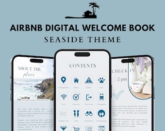 Beach House Airbnb Welcome Book, Mobile Canva Template (Digital)