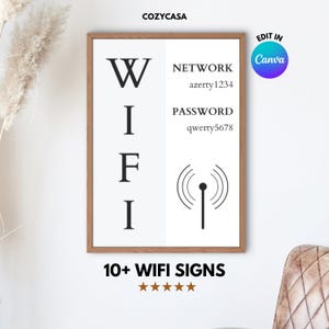 Szablon znaku Airbnb Wifi Znak VRBO dla domu do wynajęcia w mieście Zostaw recenzję Znak Sprawdź listę Gospodarz Airbnb Proste znaki Canva