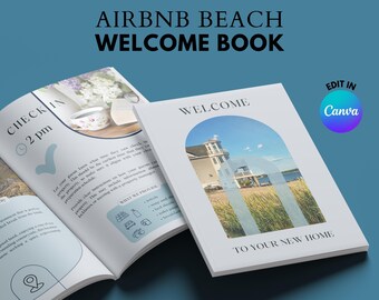 Beach House Airbnb Welcome Book, Seaside Guest Guide (Canva Editable)