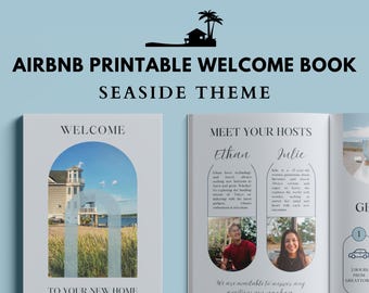Airbnb Beach House Welcome Book, Seaside Guest Guide (Canva Editable, Printable)
