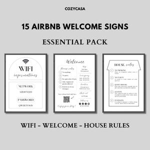 Szablon znaku powitalnego Airbnb Znak Airbnb Znak do wynajmu domu Znak Wi-Fi Airbnb Witamy Zarezerwuj listę do sprawdzenia Gospodarz Airbnb Prosty znak Canva
