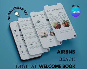 Airbnb Beach House Welcome Book, Interactive Mobile Canva Template (Digital)