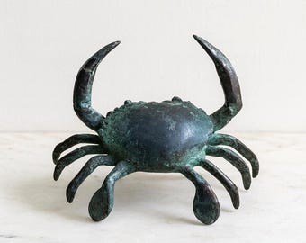 ヴィンテージブロンズ関節式カニ彫刻/カニの彫像/海辺のビーチハウスの