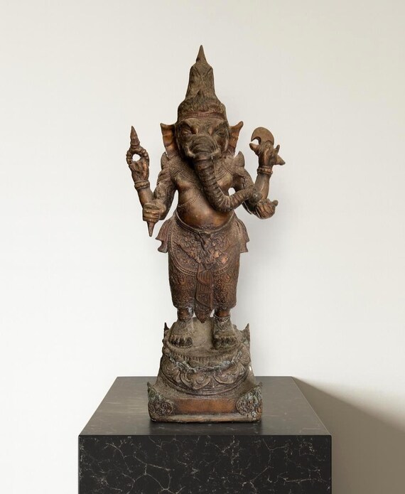ガネーシャ ブロンズ像 ヴィンテージ ガネーシャ像 18インチ、ブロンズ像、神の像、ガネーシャ