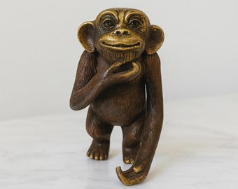 ダーウィンの考える猿のブロンズ彫刻：頭蓋骨の置物、彩色ブロンズ