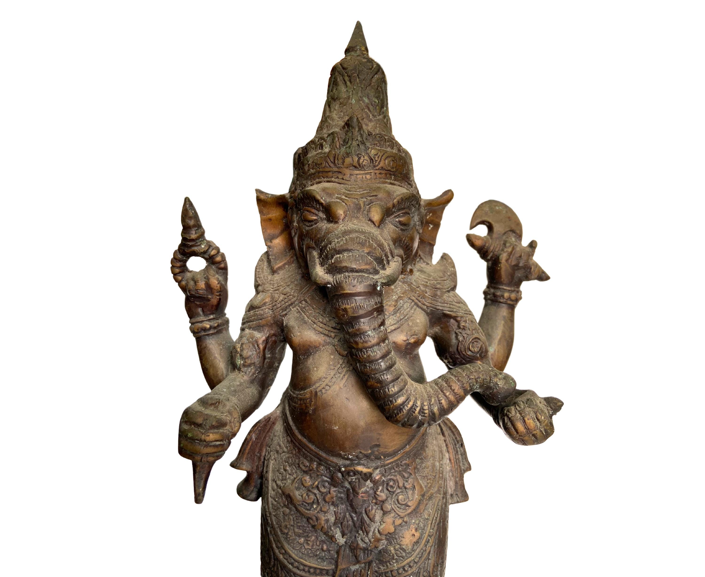 ヴィンテージ ガネーシャ像 18インチ、ブロンズ像、神の像、ガネーシャ