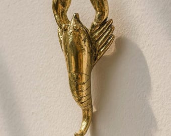 Bronze Crawfish Hook, Hook Bronze, Animal Hook, Wall Decor, Wall Art, Room Decor, Unique, Ocean Sculpture, Birthday Gift, Brass Animal Hook