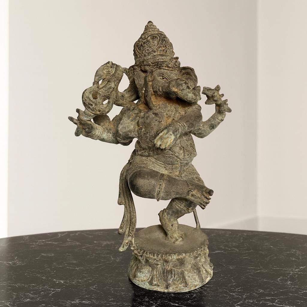 ヴィンテージ ガネーシャ神像 10.5インチ、ブロンズ像、神の像