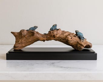 Bronze Frog on Wood Base 17.5", Animal Bronze, Bronze Statue, Home Decor, Unique Statue, Home Decor, House Decor, Tabletop, Modern Statue