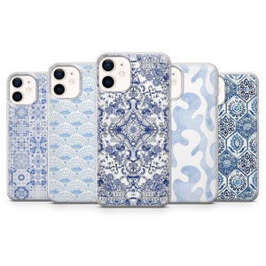 Funda de cerámica azul para teléfono con cubierta artesanal de porcelana azul marino para iPhone 16, 15, 14, 13, 12, Samsung S24, S23, S22, A16, A15, Pixel 9Pro XL, 8A