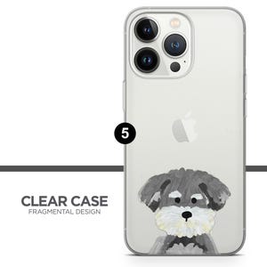 May include: Clear phone case with a watercolor illustration of a Schnauzer dog. The case has a transparent design and features the text "CLEAR CASE FRAGMENTAL DESIGN".