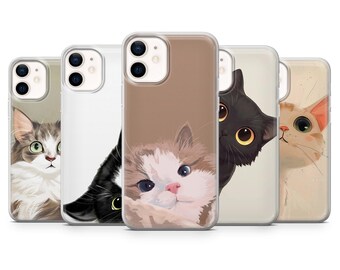 Cute Cat Phone Case Manga Kawaii Pet Cover for iPhone 16, 15, 14, 13, 12, Samsung S24, S23, S22, A15, A14, Pixel 9Pro XL, 8A