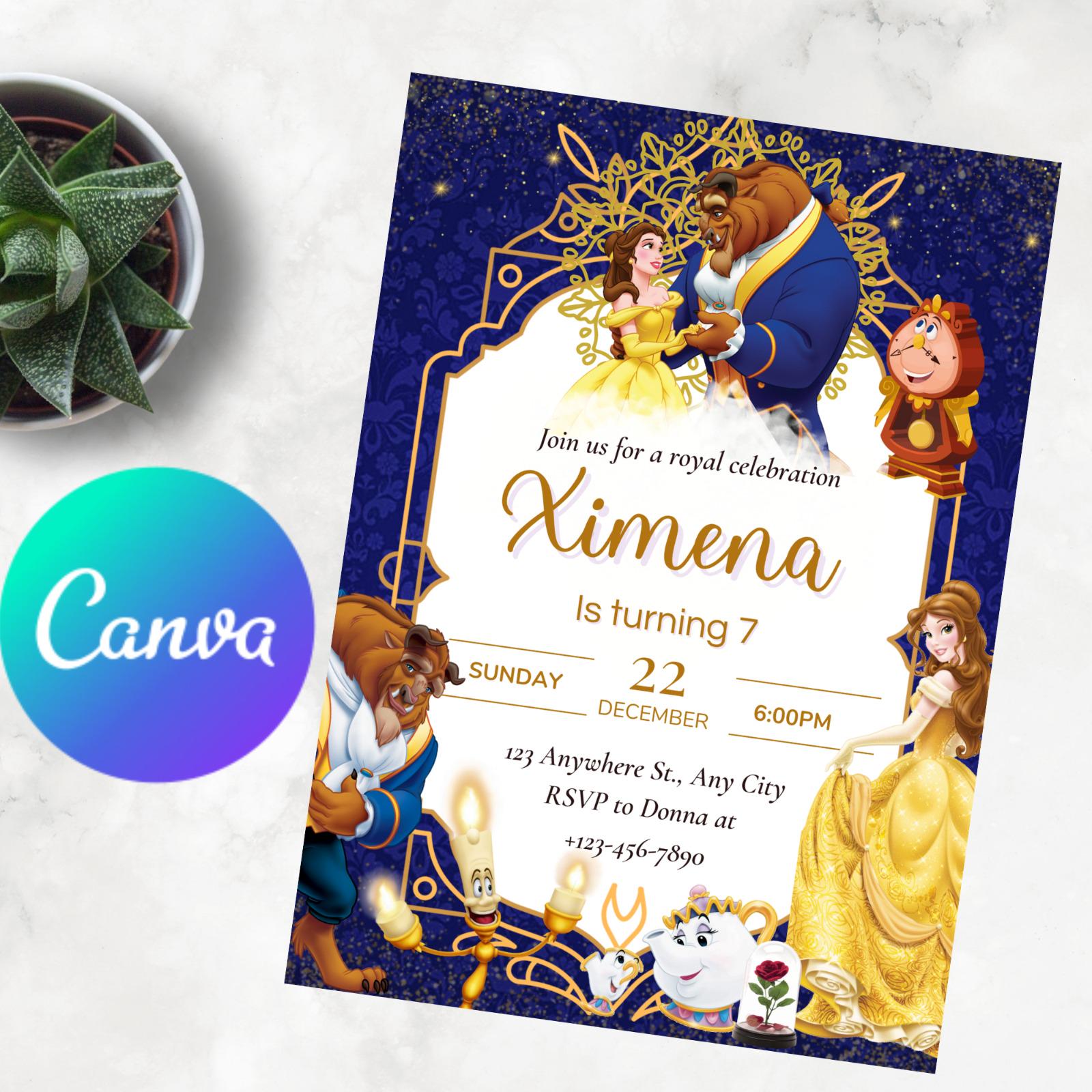 Invitación de La bella y la bestia / Fiesta de la bella y la bestia ...