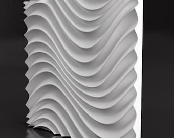May include: White 3D wall panel with a wavy, flowing pattern. The panel is made of a smooth, textured material and has a modern, contemporary design.