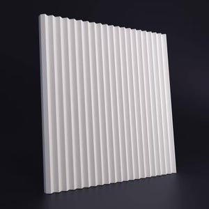 May include: White wall panel with a vertical ribbed design. The panel is made of a smooth, textured material.