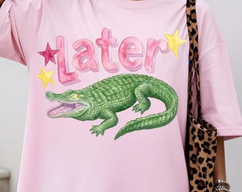 Camiseta Vintage "Later Gator", Camiseta "After While Crocodile", Camiseta Retrô Divertida com Crocodilo, Camiseta de Jacaré, Camiseta de Crocodilo, Respeite os Locais