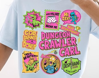 Dungeon Crawler Carl Stamp Shirt, This Is An Outrage Shirt, Goddamnit Donut, New Achievement Tee, Ride or Roar, Princess Donut And Mongo