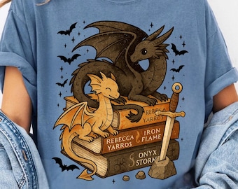 Camiseta del libro "Cuarta Ala del Dragón", camiseta violeta de Tairn y Andarna, camiseta del Jinete del Dragón, Violeta Sorrengail, Escuela de Guerra de Basgiath, regalo literario