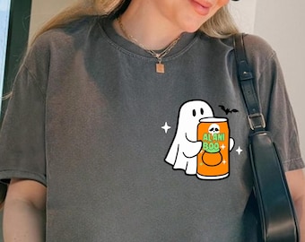 Spooky Ghost Halloween Shirt, Ghost With Energy Drink Fall Tee, Spooky Season T-Shirt, Spooky Season Caffeine Tee, Alani Inspired Halloween