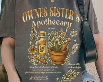 Apothecary Owens-skjorta, midnatts-Margaritas-häxig, magisk praktisk t-shirt, bekväm färgt-shirt, praktisk magisk t-shirt, ägarsysters apotekare