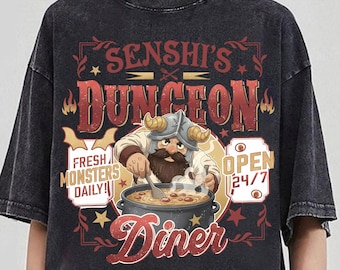 Camiseta Senshi's Dungeon Diner, Camiseta Anime Dungeon Meshi, Camiseta Kawaii Japonesa, Senshi para Comida Deliciosa na Masmorra