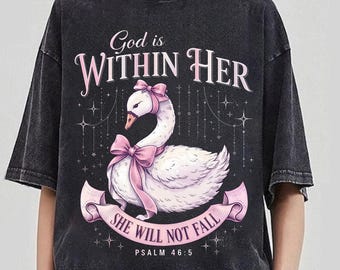 God Is Within Her Shirt, She Will Not Fall Shirt, Christian Bible Verse Top, Girly Christian Cross Shirt, Faith-Based Gift For Women