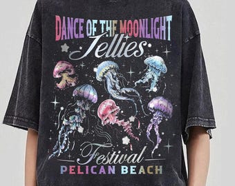 Camiseta "Dança das Águas-vivas ao Luar" de Stardew Valley, Camiseta do jogo Pelican Town, Camiseta aconchegante, Camiseta para festival de verão, Produtos de videogame