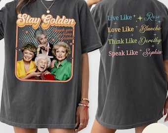 Camiseta "Stay Golden Bootleg", inspirada em "As Golden Girls", estilo retrô dos anos 80, ideal para o Dia das Mães, perfeita para fãs de sitcoms dos anos 80 e como presente para amantes de "As Golden Girls".