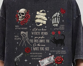 Chemise couleurs confort Run Little Mouse, produits dérivés romantiques sombres, Smut Reader, cadeaux pour les amoureux des livres, chemise rose squelette, t-shirt obsédant Adeline