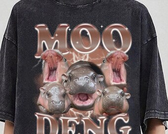 Camiseta Moo Deng Bootleg Rap Comfort Colors®, camiseta personalizada con lavado mineral Moo Deng, divertida camiseta con hipopótamo bebé amante de Moo Deng, camiseta con "Amo a Moo Deng"
