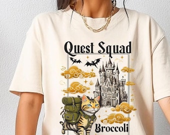 Camiseta con colores cómodos de Onyx Storm Quest Squad Cat Broccoli, camiseta Fourth Wing, camiseta Broccoli Cat, camiseta Ridoc Romantasy Fan, camiseta Dragon Rider