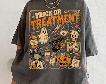 Halloween Nurse Tee, Funny Halloween Nurse Tee, Treat Or Treatment Shirt, Gift for Nurses, Spooky Ghost Nurse, Nursing Student Gift