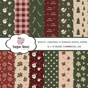 Christmas Groovy digital paper,Christmas Seamless, Santa scrapbook papers,Christmas tree background,printable digital paper pack