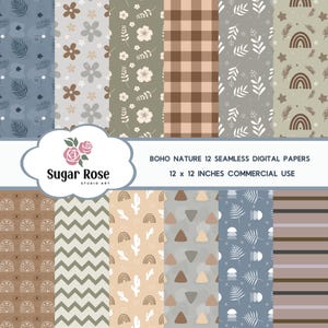 12 Boho Seamless Digital Papers,Boho Nature, Boho Scrapbook Paper, Boho Backgrounds, Commercial Use, Digital Paper, Boho Patterns,