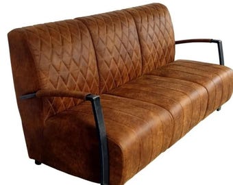 Sofá Art Déco de cuero de 3 plazas, estilo loft industrial