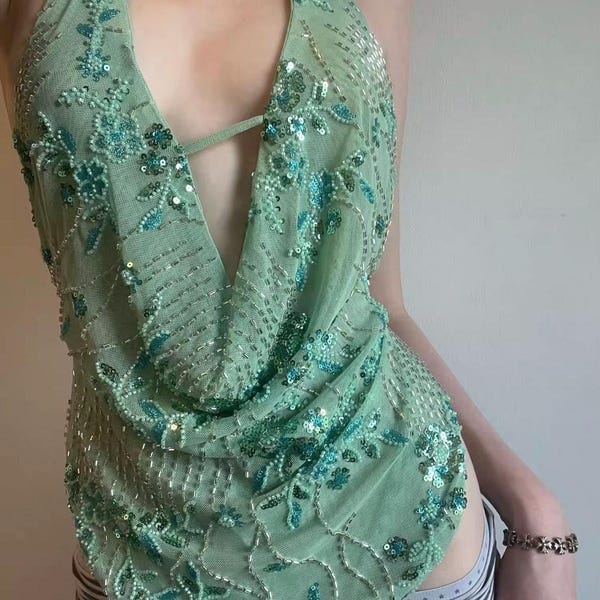 Anchor Striped Beaded Top