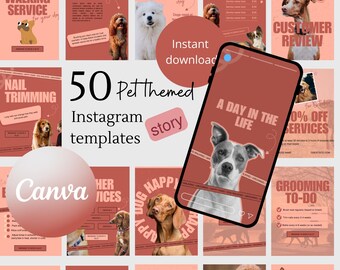 Pet instagram template dog instagram story template social media groomer canva template minimalist instagram animal business template