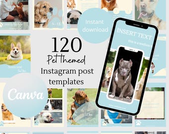 Pet instagram template dog instagram post template social media groomer canva template minimalist pastel instagram animal business template