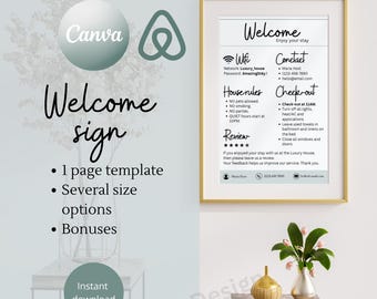 Airbnb welcome template Guest arrival poster welcome canva editable template house rules template house rental sign things to know vrbo
