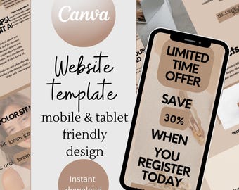 Plantilla de sitio web de belleza, plantilla de página de destino, plantilla de Canva, plantilla de página de embudo de ventas, plantilla de sitio web minimalista de una página, estética