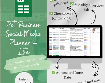 Pet Business Social Media Planner Google Sheets Content Calendar Instagram Planner for Small Business Editable Social Media Organizer