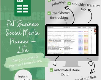 Monthly Social Media Planner Google Sheets Template Content Calendar Instagram Planner Small Business Editable Social Media Organizer