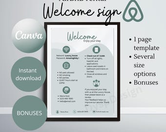 Airbnb welcome poster Guest arrival poster welcome canva editable template house rules template house rental sign things to know vrbo