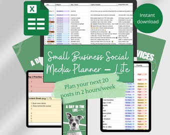 Monthly Social Media Planner Google Sheets Template Content Calendar Instagram Planner Small Business Editable Social Media Organizer