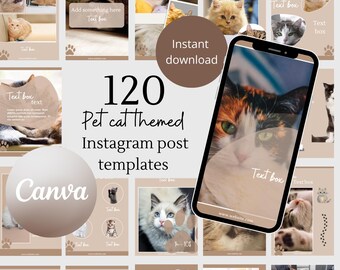Cat instagram template pet instagram post template social media groomer canva template minimalist pastel instagram animal business template