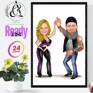 Custom Dancing Couple Cartoon Portrait, Dancing Couple Portrait, Gift for Dancing Couple, Dancing Couple Caricature Draw, Dance Lover Couple